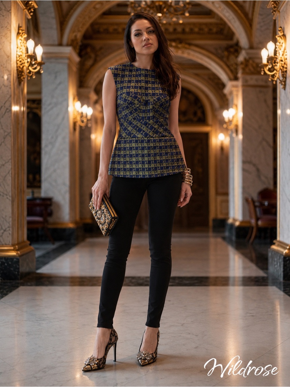 Victoria Beckham Textured Structured Top Blue & Green Jacquard | UK Made | SZ 6